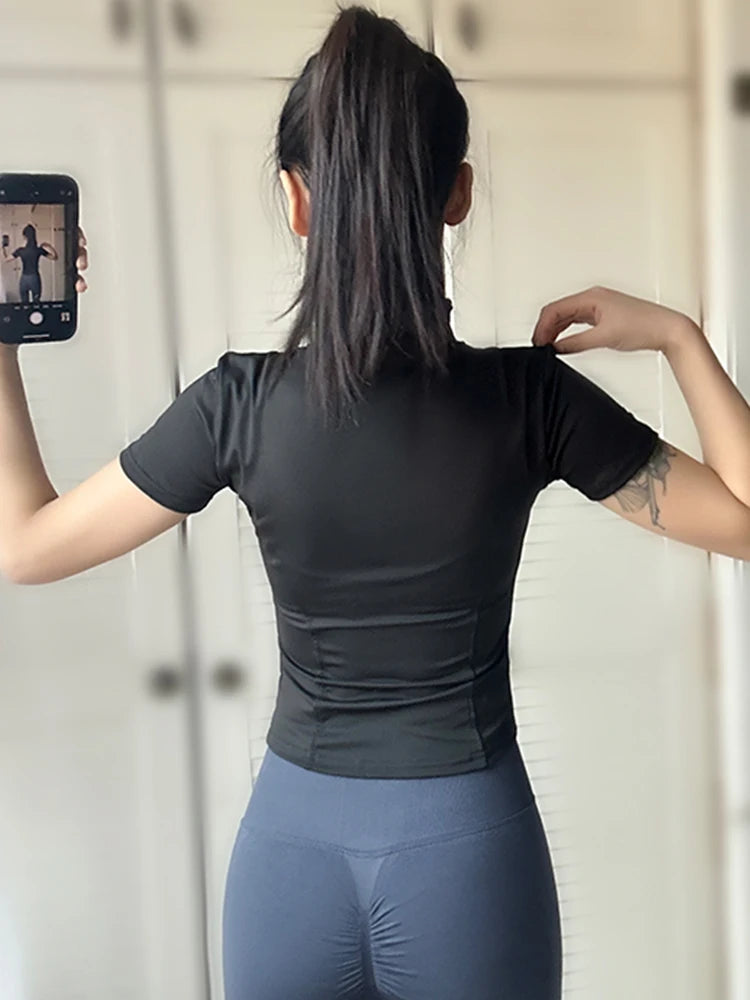 Camisa Feminina de Treino de Alta Qualidade gola completa com zíper
